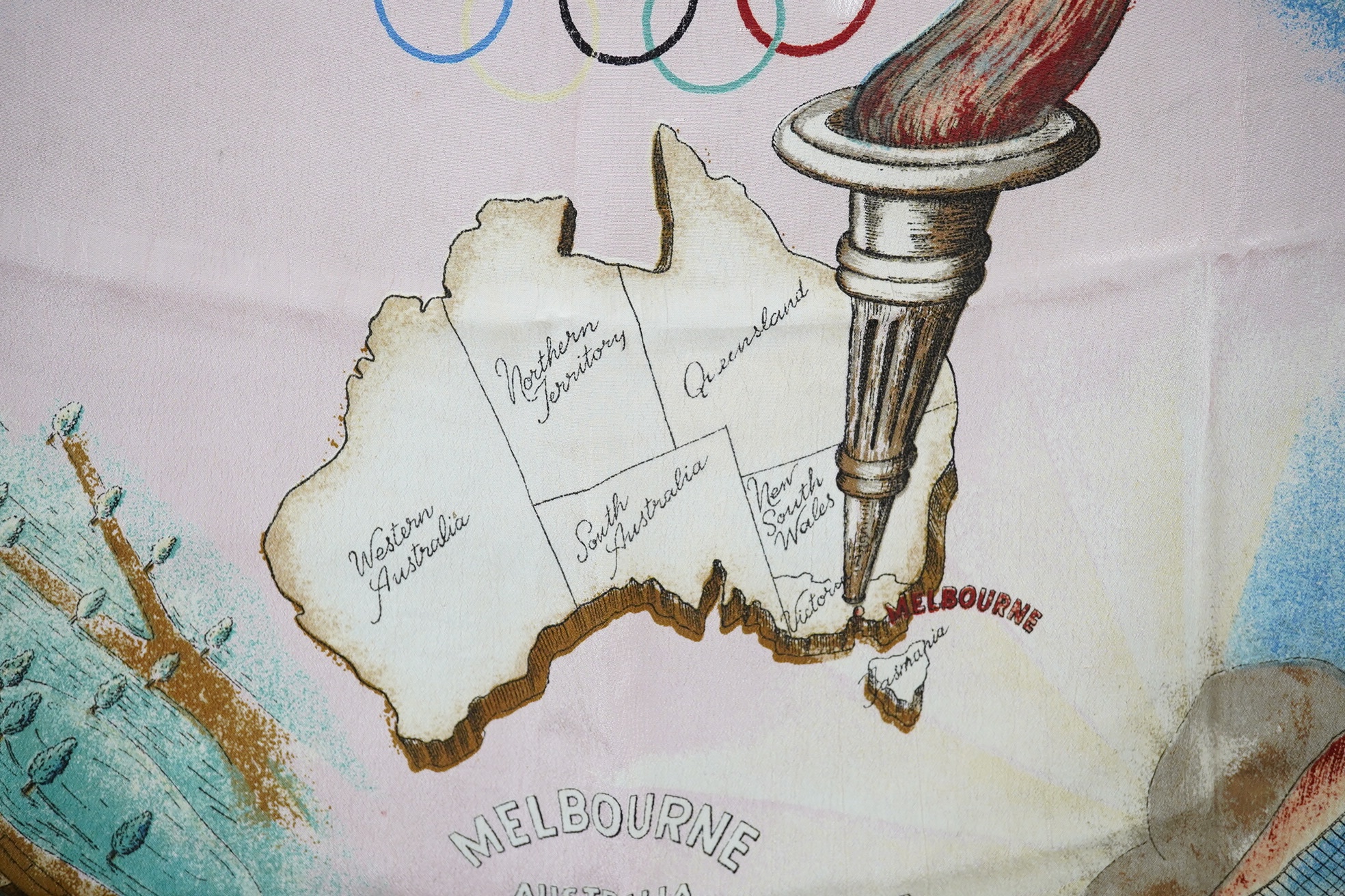 A 1956 Melbourne Olympics scarf. Condition - good